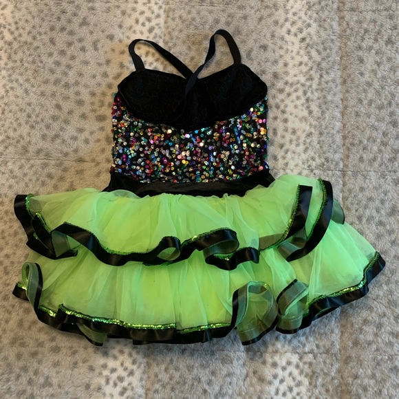 Multicoloured body with neon green tulle costume. - Picture 6 of 9
